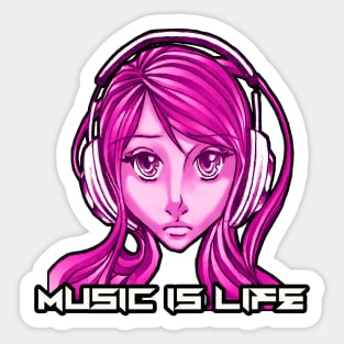 Music is Life Girl Headphones Sticker